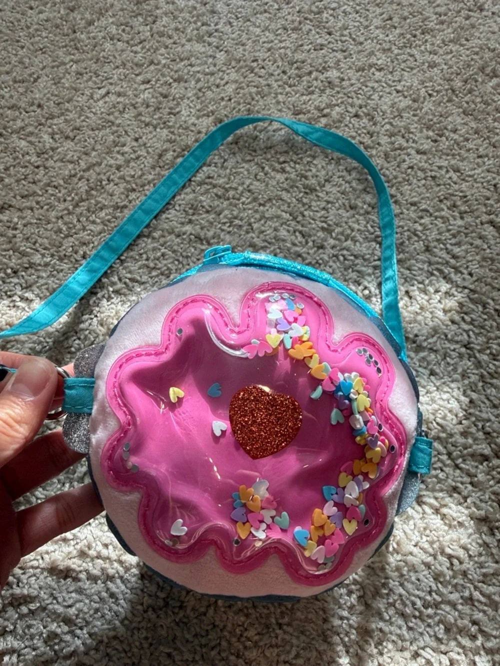 Claire's Pink Donut Shaker Crossbody with Teal Strap